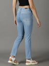 Women's Blue Solid Relaxed Fit Denim Jeans-GZ-5324-1-Blue