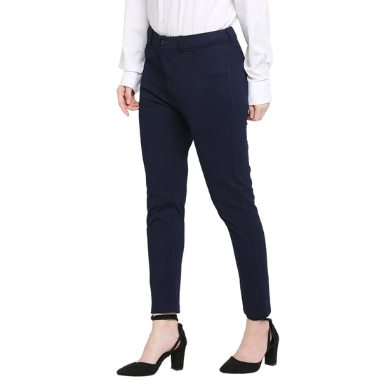 Smarty Pants Women's Cotton Lycra Ankle Length Blue Color Formal Trouser