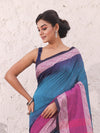 Teal Blue Pure Cotton Ikkat Saree With Texture Border-MA54CT33500066