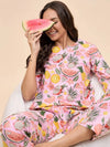 Kurta Pyjama Set in Pink Watermelon Print