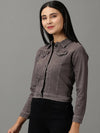 Women's Grey Solid Denim Jacket-AE-9512-1-Grey