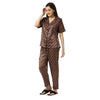 Smarty Pants Women's Silk Satin Chocolate Brown Color Aztec Printed Night Suit-SMNSP-882-S