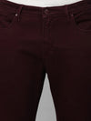 Genips Men's Wine Cotton Stretch Rico Slim Fit Solid Casual Chinos