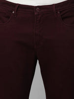 Genips Men's Wine Cotton Stretch Rico Slim Fit Solid Casual Chinos