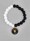 Black White Beads Black Flower Elastic Bracelet-VOJ135