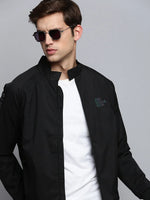 Men Black Solid Casual Jacket-STCW-J-13-Black