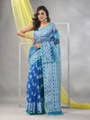 Turquoise Muslin Saree With Jamdani Designs-MA57MS331540005