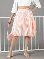 Women's Peach Solid Flared Skirt-AE-10349-Peach