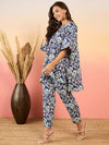 Anti Fit Kaftan Top with Pants in Blue Ikkat Print