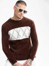 Men Round Neck Self Design Brown Pullover-CH009-Brown