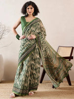 Ahika Women Green Linen Abstract Printed Saree-VFSAR1023