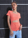 Women Peach Rib Waist Cut-Out Top