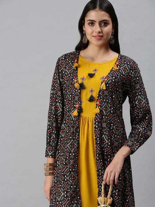 Women's Yellow Printed Anarkali Kurta-BCCK1287-Yellow-Assorted