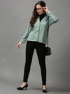 Women's Green Solid Open Front Blazer-AE-31042-Green