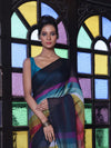 Black And Multicolor Colorblocked Mulmul Cotton Saree-MA64MCT33770059