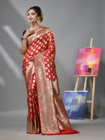 Red Silk Banarasi Saree With Damask Motifs And Woven Degins-MA52BSL441050099