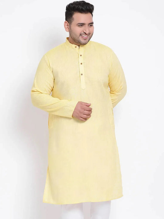 Hangup Men Standard Solid Men's Indian Wear-Yellow_Linen_OnlyLongKurta