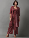 Women's Red Printed Jumpsuit-AE-15018-Maroon