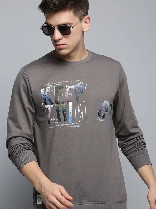 Men Grey Printed Casual Sweatshirt-BP-1410-Grey