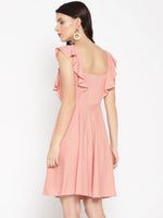 Frill sleeve front button skater dress in dusty pink