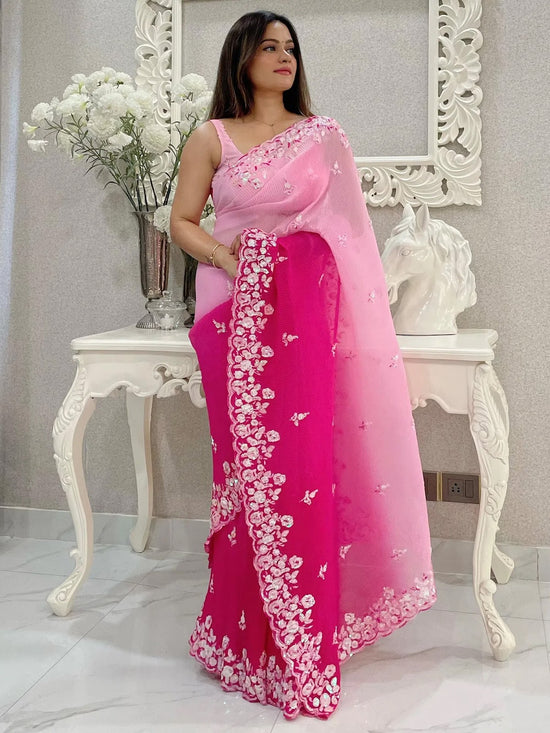 Saree Mall Women's Georgette Pink Embellished Designer Saree With Blouse Piece-KESARI2902