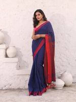 Blue Pure Cotton Saree With Temple Border-MA54CT33440074