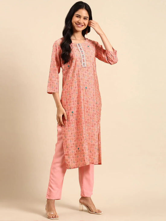 Women's Pink Printed Kurta Set-FS-2764-Pink