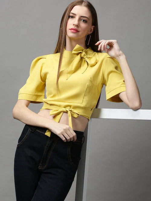 Women's Yellow Solid Top-AE-10352-Yellow