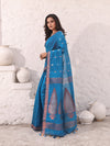 Sky Blue Cotton Saree With Woven Designs And Zari Border-MA54BCT041380041