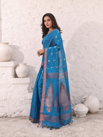 Sky Blue Cotton Saree With Woven Designs And Zari Border-MA54BCT041380041