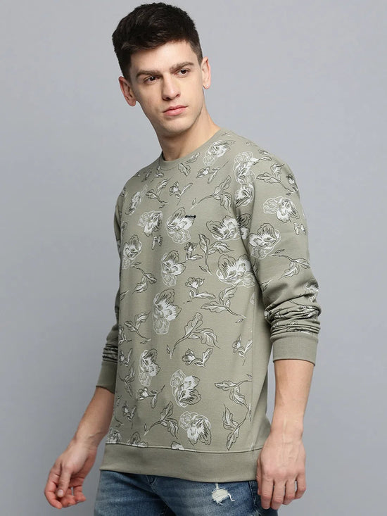 Men Green Printed Casual Sweatshirt-EX-F-5484-Olive