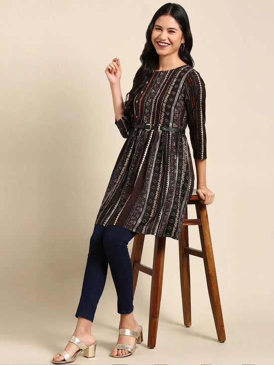 Women's Black Embellished Anarkali Kurta-GW-3406-Black