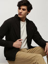 Men Black Solid Casual Bomber Jackets-ZD-3702-Black