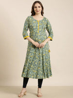 Women Anarkali Green Floral Kurta-AT-A1187-LG-Green