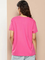 Difference of Opinion Fuchsia Typographic Boxy Regular T-shirt