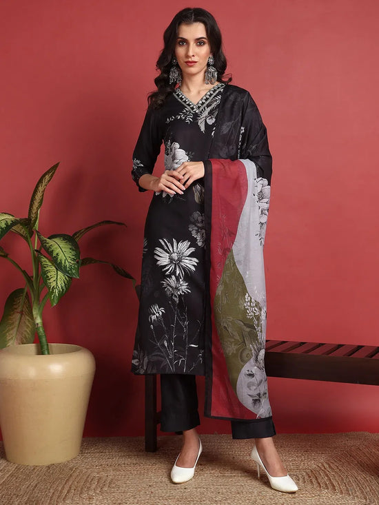 Ahika Polyester Floral Black Indian Ethnic-PKSKD2417_XS