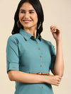 Women's Blue Solid A-Line Kurta-DF-4698-Teal