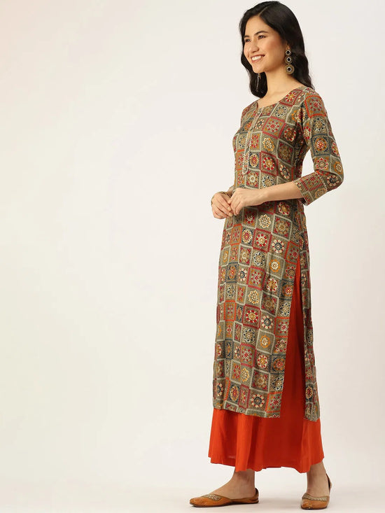 Women's Multicolour Printed Straight Kurtas-AT-303-K-Multi