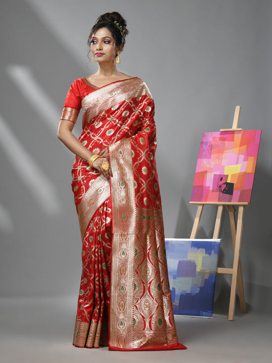 Red Silk Banarasi Saree With Meenakari Designs-MA52BSL44880088