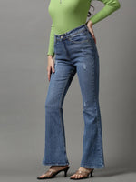 Women's Blue Solid Bootcut Denim Jeans-GZ-5244-3-Blue