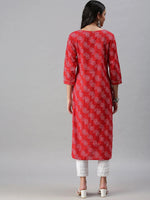 Women's Red Printed Straight Kurta-JC54-Red