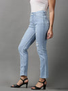 Women's Blue Solid Fit Denim Jeans-GZ-5305-1-Blue