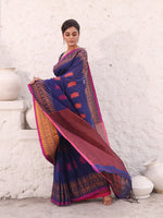 Blue Pure Cotton Saree With Temple Border-MA54CT33550078