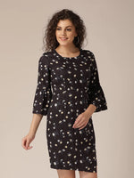 Bell sleeve overlap shift dress in Navy