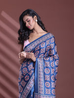 Dark Blue Silk Soft Saree With Texture Print-MA60BSL01400037