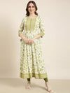 Women Anarkali Green Floral Kurta-AT-A982-LG-Green