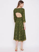 Deep back with front mock overlap Dress in Green