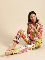 Shirt Pyjama nightwear set in multi color Print