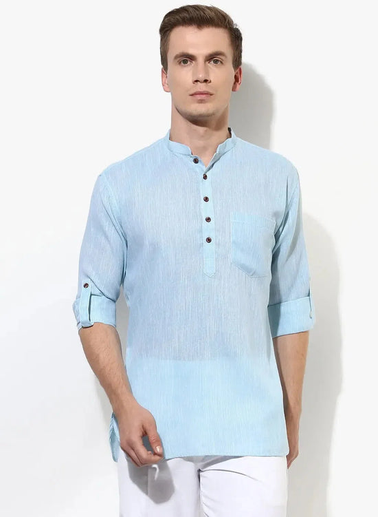 Hangup Men Slim Solid Men's Indian Wear-AquaKurta