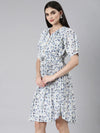 Women Blue Floral Fit and Flare Dress-8I-7133-Blue